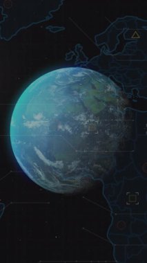 Dünya üzerinde veri işleme animasyonu. Dijital olarak oluşturulmuş küresel bağlantılar, hesaplama ve veri işleme kavramı.