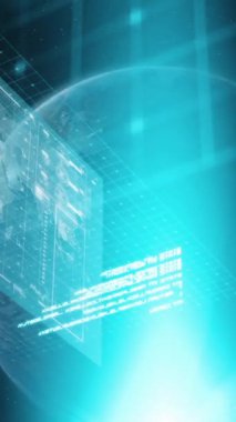 Uzayda dünya çapında veri işleme animasyonları. Küresel iş ve dijital arayüz kavramı dijital olarak oluşturulmuş video.