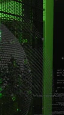 Animation of globe and data processing over computer servers. Global connections, business, finance, computing and data processing concept digitally generated video.