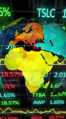 Dünya üzerinde veri işleme animasyonu. küresel iş ve dijital arayüz kavramı dijital olarak oluşturulmuş video.