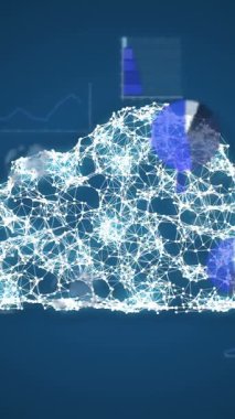 Animation of digital cloud and data processing over globes. Global online security, business, finance, cloud computing and data processing concept digitally generated video.