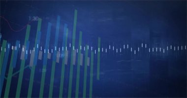 Mavi yeşil çubukların dalgalanmasını başlatan tik tak bir dalga formu. Turuncu çizgi, finansal eğilimleri takip ediyor. Veri analizi, finansal görselleştirme, gösterge paneli tasarımı, istatistiksel çizelgeler, dijital arayüz, iş zekası, grafikler ve grafikler