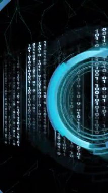 Siyah arkaplan üzerinden tarama ve veri işleme animasyonu. Küresel iş, bilgisayar ve dijital arayüz kavramı dijital olarak oluşturulmuş video.