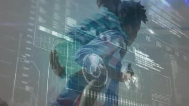 Anne, oğlunu kareye taşıyarak teknik rotasyon çizelgesini başlatıyor. Futuristik, aile, teknoloji, yenilik, bağlantı, eğitim, veri görselleştirme