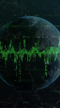 Yeşil dijital veri dalgaları ve ağ bağlantıları Dünya 'nın etrafında canlanıyor. Teknoloji, bağlantı, küresel, geleceksel, iletişim, yenilik