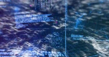 Veri matrisini görselleştirmek için holografik silindir akış kodu etrafında dönen elipsler üzerine. Siber uzay, veri, görselleştirme, fütürist, dijital, teknoloji, sanal