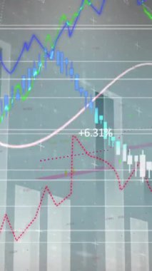 Animation of statistics and financial data processing over grid. Global business, finances and data processing concept digitally generated video.