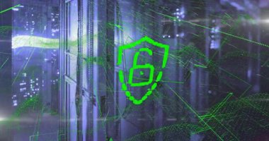 Yeşil parçacık dalgaları, güvenlik için kalkanların kilitlenip asma kilide dönüşmesine neden oluyor. Siber güvenlik, veri, koruma, teknoloji, dijital, modern, fütüristik