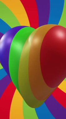 Gökkuşağı arka planında gökkuşağı kalbinin animasyonu. Gurur ayı, lgbt, eşitlik ve insan hakları konsepti dijital olarak oluşturuldu.