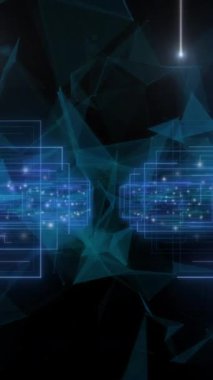 Karanlık arka planda veri işleme animasyonu. küresel bağlantılar, veri işleme ve dijital arayüz konsepti dijital olarak oluşturulmuş video.