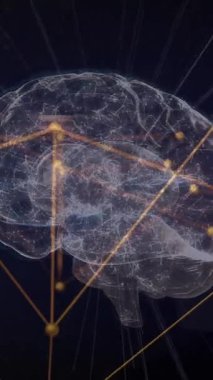 İnsan beyni üzerindeki bağlantı ağının animasyonu. Dijital olarak oluşturulmuş küresel bağlantılar, hesaplama ve veri işleme kavramı.