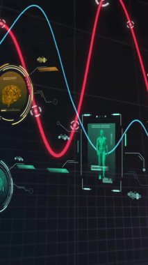 Diyagramlar üzerinden bilimsel veri işleme animasyonu. Bilim, teknoloji ve dijital arayüz kavramı dijital olarak oluşturulmuş video.