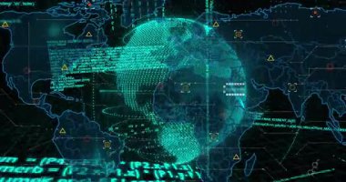 Kablo çerçeveli küre ortaya çıkıyor, kod akımları ve oluşan veri düğümleriyle dönüyor, siber ağı gösteriyor. Teknoloji, siber uzay, veri, ağ, bağlantı, dijital, geleceksel