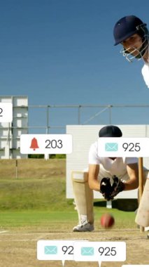 Beyaz erkek kriket oyuncuları üzerinde artan sayılarla sosyal medya ikonlarının canlandırılması. Dijital olarak oluşturulmuş küresel sosyal medya, spor, iletişim ve dijital arayüz kavramı.