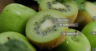 Meyve düzenleme açılışı UI simgelerinin başlatılması, düğmenin solup kayması ve bağlılık göstergesi. Tazelik, estetik, organik, doğal, canlı, sağlık, yaşam tarzı