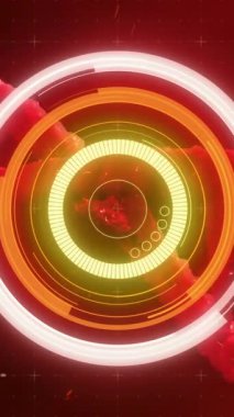 Kırmızı arkaplan üzerinde DNA ipliği ve dairesel arayüz animasyonu. Genetik, biyoloji, bilim, teknoloji, moleküler, sarmal