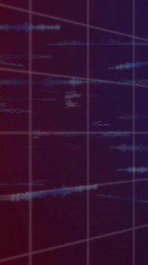 Programlama dili ile ses dalgalarının animasyonu ve ızgara deseninde birden fazla grafik. Dijital olarak üretilmiş, çoklu pozlama, iş, rapor, kodlama, veri işleme ve teknoloji kavramı.