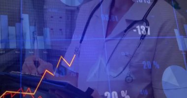 Klinisyen klinik verileri analiz ederken animasyon çubuğu ve çizelgeleri başlatan notlar yazıyorum. Analizler, sağlık hizmetleri, görselleştirme, profesyonel, klinik, veri, tıbbi