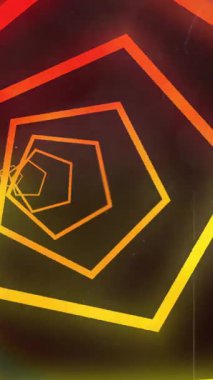 Siyah arkaplanda sarı ve turuncu şekillerin animasyonu. Teknoloji, sosyal medya ve dijital arayüz konsepti dijital olarak oluşturulmuş video.