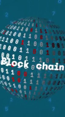 Blok zincir metinlerle dünya çapında ikili kodlama animasyonu. Teknoloji ve dijital arayüz kavramı dijital olarak oluşturuldu.