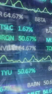 Borsa animasyonu ve mavi arka planda istatistiksel veri işleme. Küresel ekonomi ve iş veri teknolojisi kavramı