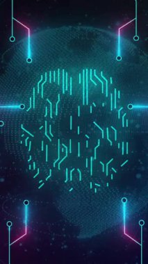 Biyometrik beynin animasyonu, devre kartından dijital veri işleme. Küresel yapay zeka, siber güvenlik, bağlantılar, hesaplama ve veri işleme kavramı dijital olarak oluşturulmuş video.