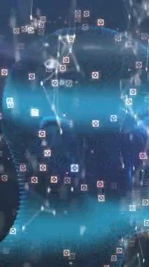 Dijital arayüz veri işleme ile dönen insan kafası animasyonu. küresel teknoloji bilgi bağlantısı ağ konsepti dijital olarak oluşturulmuş görüntü.