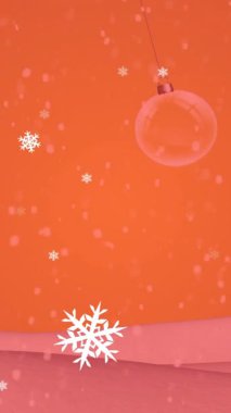 Kış manzarasında Noel süslerinin üzerine düşen kar animasyonu. Noel, şenlik, kutlama ve gelenek konsepti dijital olarak oluşturuldu.