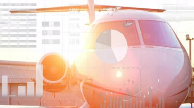 Güneş ışığının giriş gövdesine vurması veri görüntüsü için yakınlaştırılmış kamera ile güncelleme çizelgelerinin örtüşmesine neden olur. Lüks, havacılık, veri görselleştirme, teknoloji, iş, ilerleme, analitik