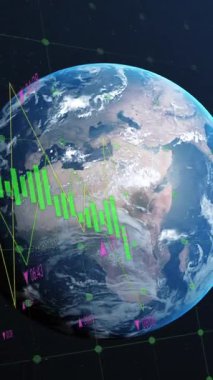Animation of financial data processing over globe. Global business, finances, computing and data processing concept digitally generated video.