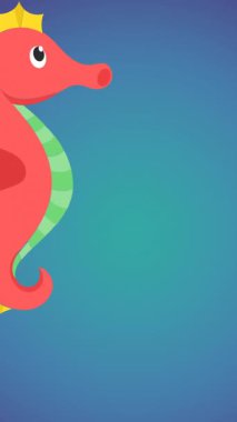 Mavi arka planda deniz atı animasyonu. doğa, desen, renk ve hareket konsepti dijital olarak oluşturulmuş video.