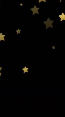 Siyah arkaplandan düşen altın yıldızların animasyonu. Noel, gelenek ve kutlama konsepti dijital olarak oluşturuldu.