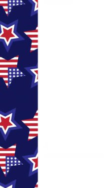 Beyaz üzerine kopya alanı olan kırmızı, beyaz ve mavi Amerikan bayrak yıldızlarının animasyonu. Vatanseverlik, bağımsızlık ve kutlama konsepti dijital olarak oluşturulmuş video.