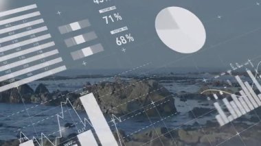 Kamera kilitlendikten sonra HUD animasyon veri göstergelerini kapsar. Canlı ölçüm grafikleri ve grafikleri gösterir. Gelecekçi, teknoloji, veri görselleştirmeleri, analitik, yenilik, minimalist, endüstriyel