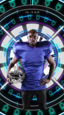 Afrika kökenli Amerikalı erkek rugby oyuncusunun animasyonu siyah arkaplanda tarama yapıyor.