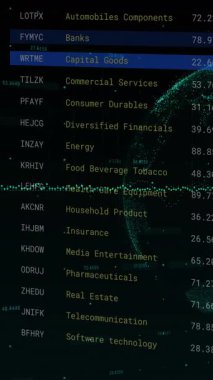 Animation of financial data processing over globe. Global business, finances, computing and data processing concept digitally generated video.
