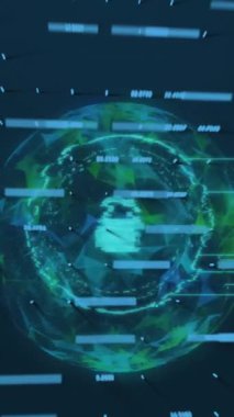 Asma kilit ve küre üzerinde veri işleme animasyonu. Küresel iş ve dijital arayüz kavramı dijital olarak oluşturulmuş video.