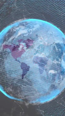 Dünya haritası ve dünya üzerindeki bağlantı ağının animasyonu. Küresel iş, bilgisayar ve dijital arayüz kavramı dijital olarak oluşturulmuş video.