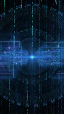 Düşen çizgilerin üzerindeki ışık noktalarıyla bağlantı ağının animasyonu. Küresel teknoloji ve dijital arayüz konsepti dijital olarak oluşturulmuş video.