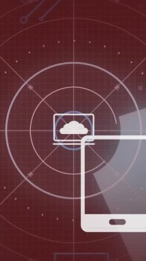 Karanlık arka planda tarama ve finansal veri işleme animasyonları. Küresel finans, iş, bağlantılar, hesaplama ve veri işleme kavramı dijital olarak oluşturulmuş video.