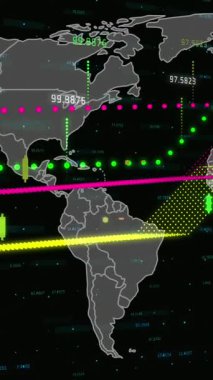 Dünya haritası üzerindeki simgelerle bağlantılı dünya ağının animasyonu. Dijital olarak üretilen küresel covid pandemik küresel konsept.