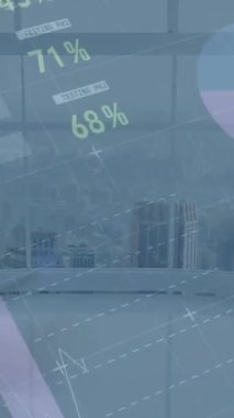 Mali grafiklerin zaman aşımında canlandırılması ve çeşitli iş adamlarının ofiste yürümesi. işletme, finans, ekonomi ve teknoloji konsepti dijital olarak oluşturulmuş video.