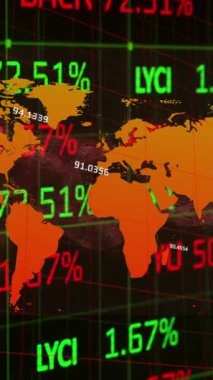 Veri işleme üzerine dünya haritasının animasyonu. küresel iş ve dijital arayüz kavramı dijital olarak oluşturulmuş video.