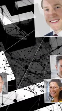 Labirentte fotoğraf ve veri işleme ağı animasyonu. Küresel bağlantılar, bulut hesaplama, dijital arayüz ve veri işleme kavramı dijital olarak oluşturuldu.