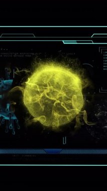 Virüs hücreleri üzerinde veri işleme animasyonu. Küresel iş ve dijital arayüz kavramı dijital olarak oluşturulmuş video.