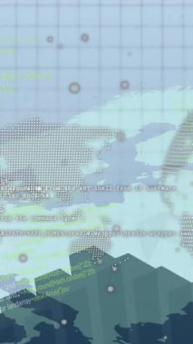 Finansal veri işleme ve dünya haritasının animasyonu. Küresel iş, finans, ağlar, hesaplama ve veri işleme kavramı dijital olarak oluşturulmuş video.