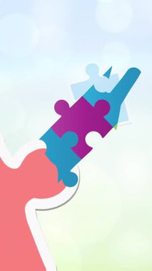 Gökyüzünün üzerinde renkli yapboz parçalarının animasyonu. otizm, öğrenme güçlüğü, destek ve farkındalık kavramı dijital olarak oluşturulmuş video.