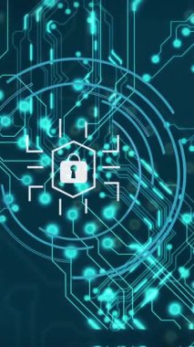 Asma kilit simgesinin animasyonu, bağlantı ağı üzerinden dijital veri işleme. Küresel siber güvenlik, bağlantılar, hesaplama ve veri işleme kavramı dijital olarak oluşturuldu.