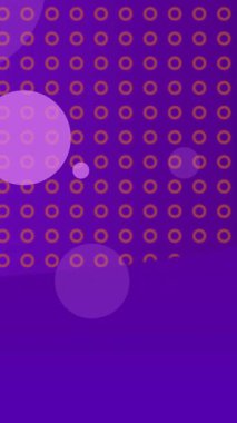 Soyut arka planda turuncu noktalı mor baloncuklar ve daireler. dijital, renkli, canlı, fütürist, geometrik, dinamik