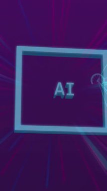 Simgelerle ve bağlantı ağlarıyla ai veri işleme animasyonu. Dijital olarak oluşturulmuş küresel yapay zeka, bağlantılar, hesaplama ve veri işleme kavramı.